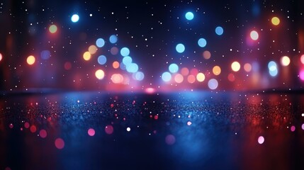 Nightlife Neon Glow. Abstract city lights bokeh reflection on wet street at night, perfect for backgrounds, festive themes, party invitations, nightlife presentations, colorful vibrant mood with blur