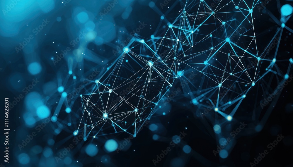 Poster Abstract Network with Blue Glowing Nodes and Lines