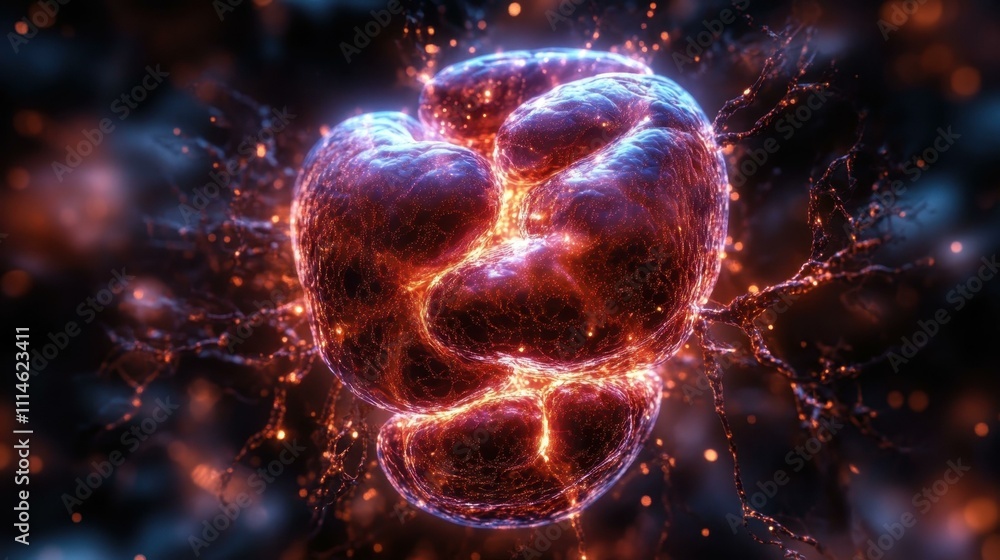 Fototapete cybernetic neural mapping. glowing abstract brain neural network visualization, futuristic ai concep