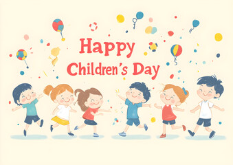 Fototapeta premium Happy Children's Day Cartoon Illustration, AI GENERATIVE 