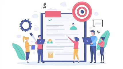 Fototapeta premium Team Collaborating on a Digital Clipboard with a Target Symbol