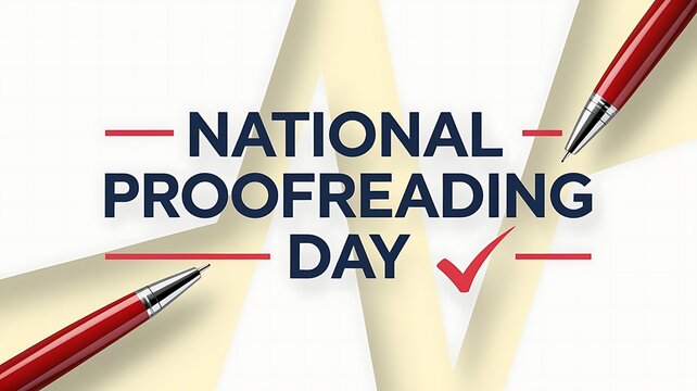 Graphic Design for National Proofreading Day with Bold Text, Red Pen Icon, and Pale Yellow Background