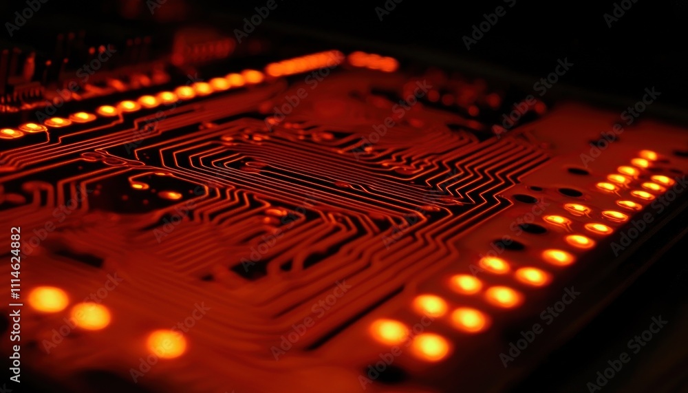 Poster Close-up of a Circuit Board with Illuminated Components