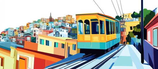Obraz premium Colorful hillside city with funicular.