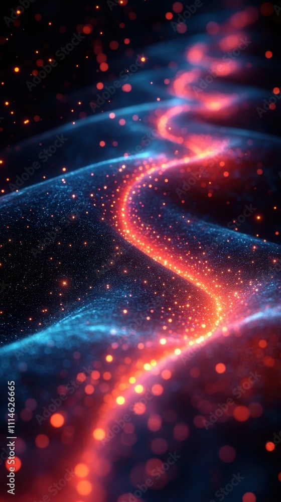 Poster the dominant hues futuristic landscape of flowing lines and glowing points creating a sense of depth