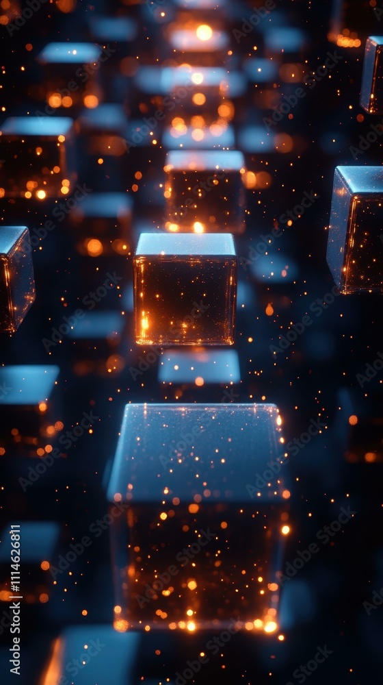 Aufkleber the geometric arrangement futuristic geometric composition showcasing glowing cubes and neon lightin