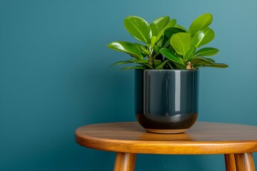 Peperomia Plant in Ceramic Planter on Wooden Table