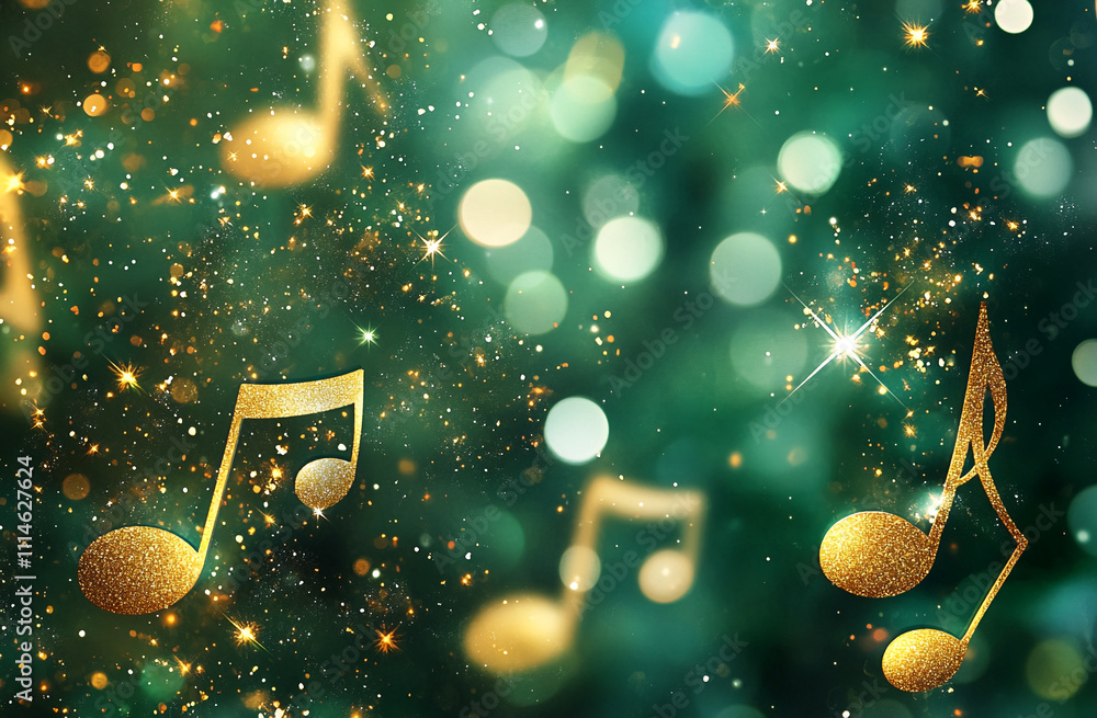 Poster sparkling musical notes create a festive atmosphere during a lively celebration in winter
