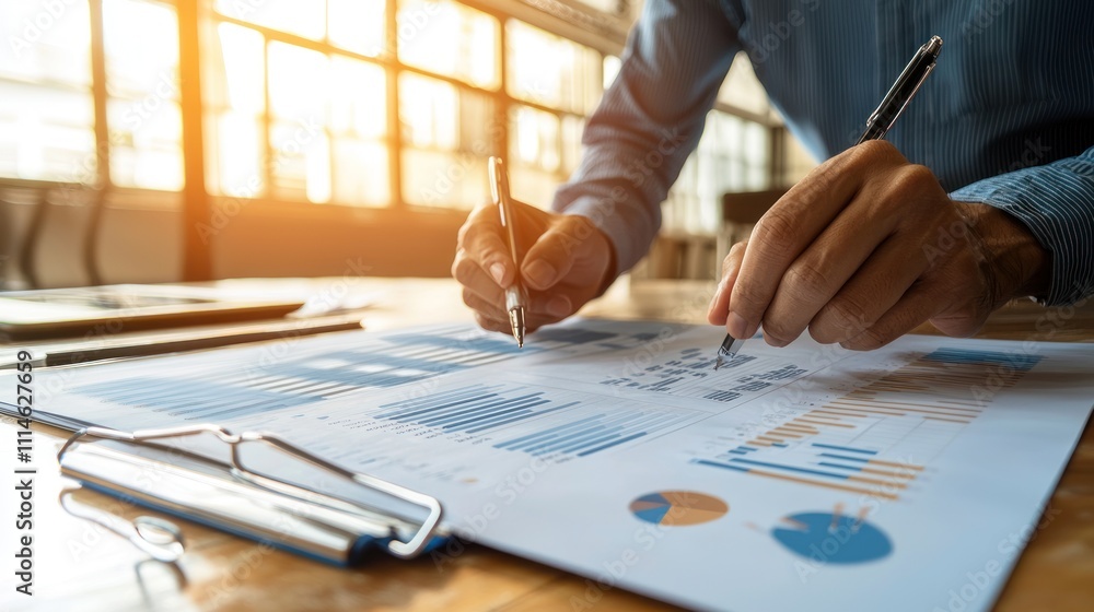 Poster Person Analyzing Charts and Graphs with Pens