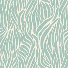 Abstract seamless pattern with wavy lines creating a fluid, organic texture. The design features soft green and cream tones, evoking natural, artistic vibes, suitable for textiles or backgrounds