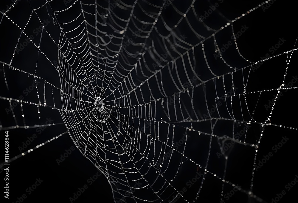 Wall mural a detailed spider web with intricate patterns against a dark background