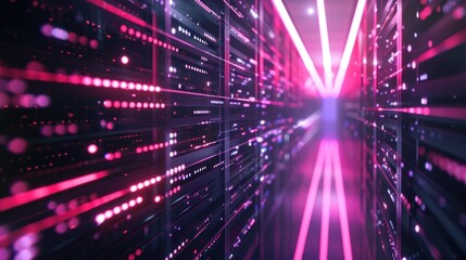 Obraz premium Abstract Server Room with Neon Lights