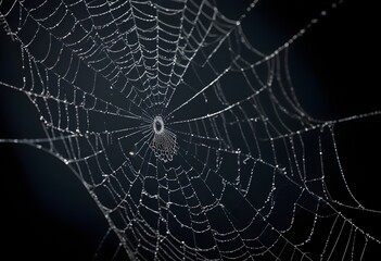 A detailed spider web with intricate patterns against a dark background
