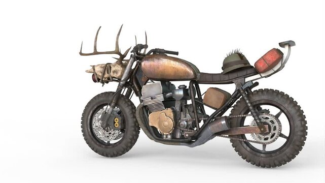 post apo motorcycle with white background
