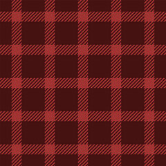 Costume fabric textile pattern, editable seamless plaid vector. Retail check tartan background texture in dark and red colors.