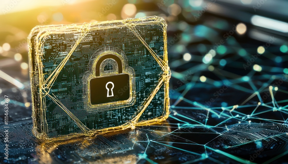 Aufkleber Digital Lock Symbol on Circuit Board with Network Background