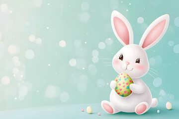 Obraz premium Easter bunny rabbit with easter egg on color background.