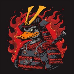 Red evil duck ninja Head vector illustration for t shirt design, banner, poster, sticker