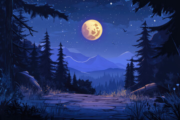 full moon night scene vector illustrations 