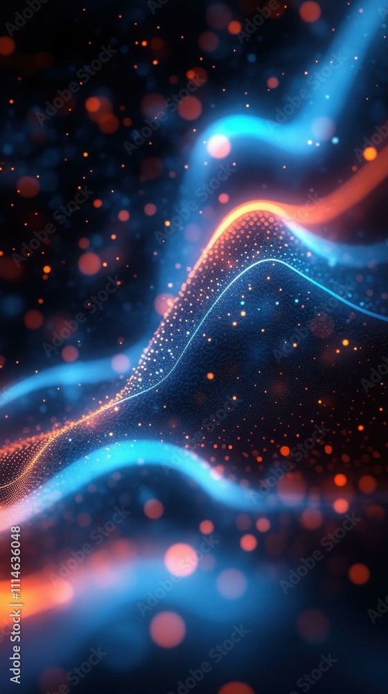 Poster the aesthetic appeal futuristic digital artwork with intricate patterns of lines dots and waveforms 