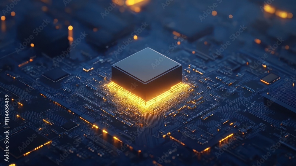 Poster Illuminated Central Processing Unit on Circuit Board