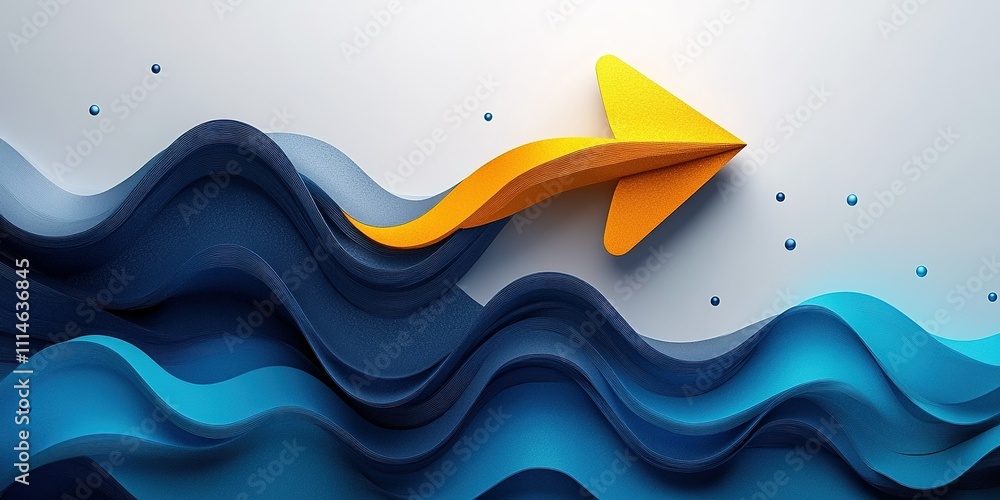 Poster colorful paper arrow navigating through dynamic waves in a creative design concept