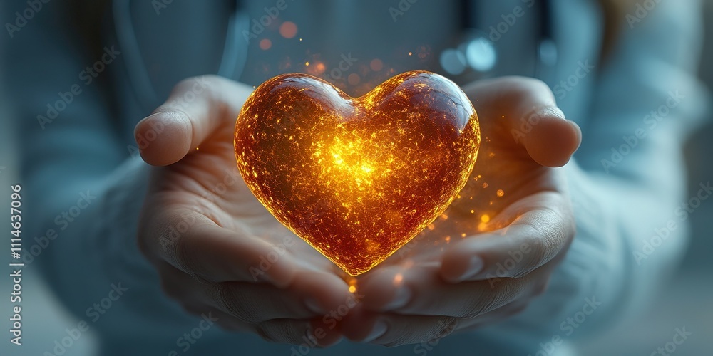 Poster sparkling heart held by hands radiates warmth and positivity in a creative display of affection and 