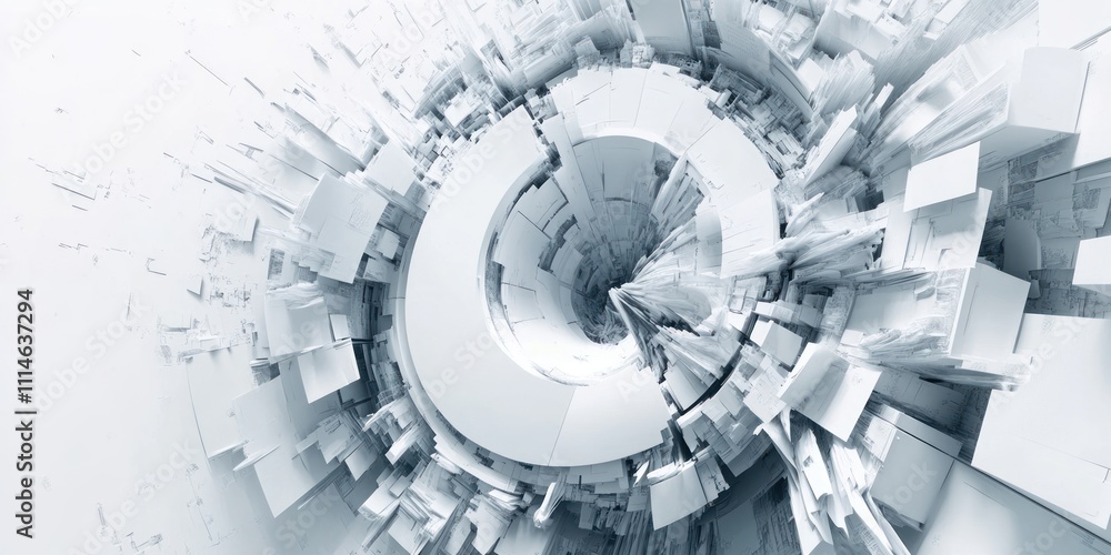 Poster abstract white geometric structure rotating vortex