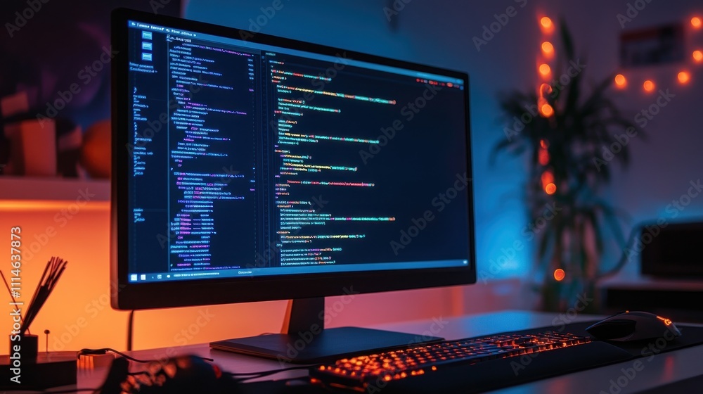 Poster Computer Screen Displays Lines Of Code In Dark Room