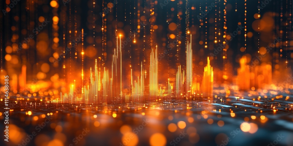 Poster vibrant digital landscape with glowing elements and dynamic patterns depicting data visualization in