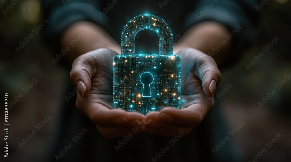 Poster digital lock held gently in open hands