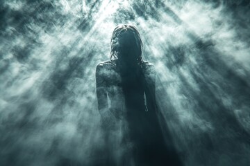 Obraz premium Mysterious Figure Emerging From Ethereal Smoke