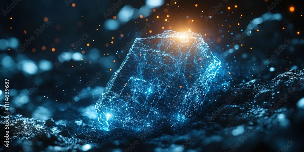 Aufkleber glowing crystal structure emerging from a textured surface during an ethereal night setting