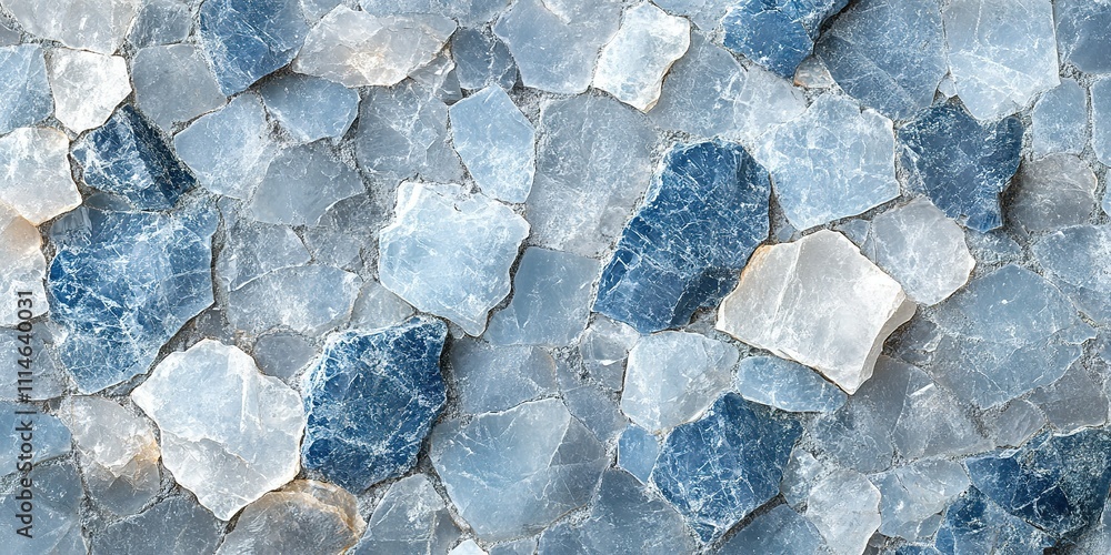 Poster natural blue and white mineral fragments create an artistic texture in close-up view suitable for ba