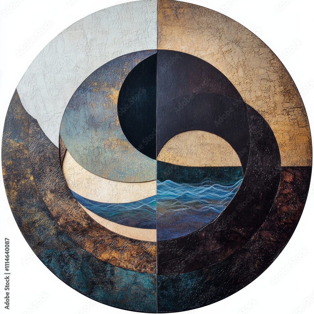 Poster abstract circular design with layered textures representing unity and harmony