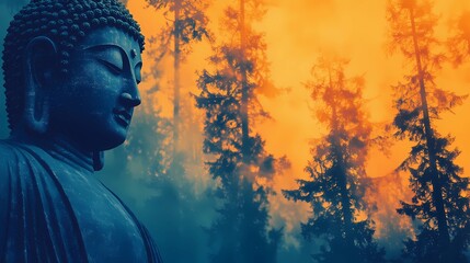 Fototapeta premium Mystical Buddha Statue Illustration Capturing Serenity and Spiritual Tranquility
