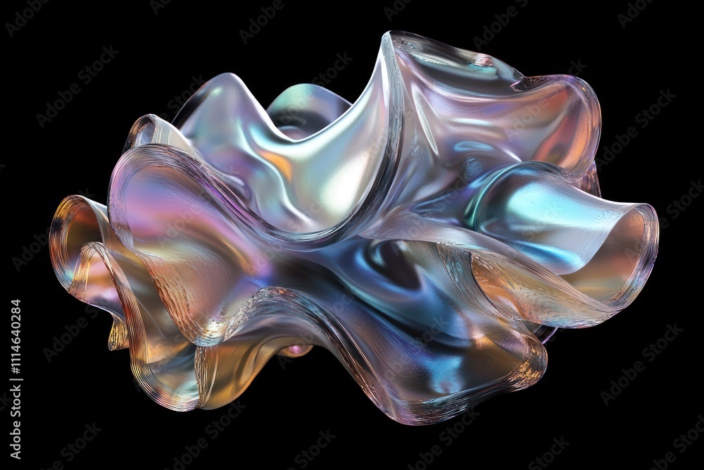 Poster abstract iridescent sculpture with flowing folds and curves
