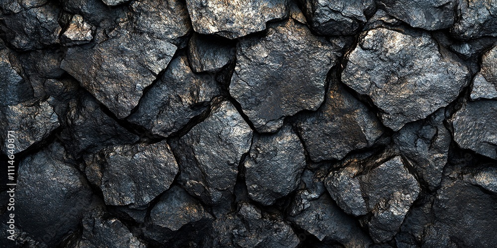 Poster Dark textured coal rocks form an intricate pattern in a natural setting