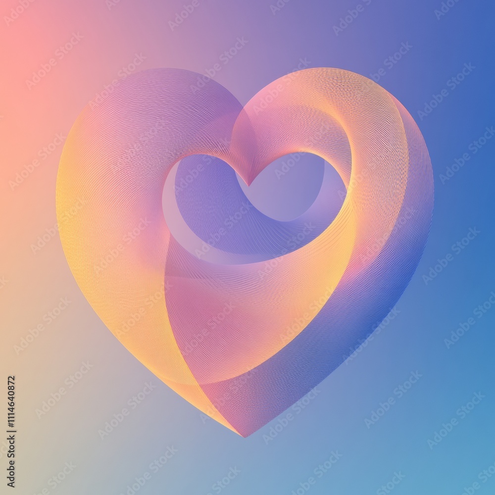 Poster abstract geometric shapes arranged to create a heart symbol in soft gradients