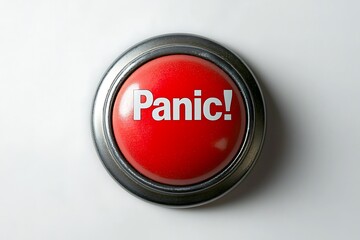 Big red panic button on white background creating alarm
