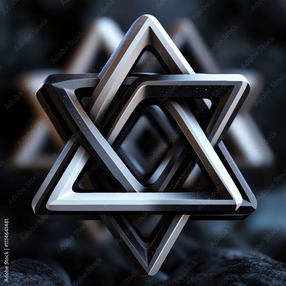Poster abstract interlocking triangles symbolizing harmony and unity in 3d