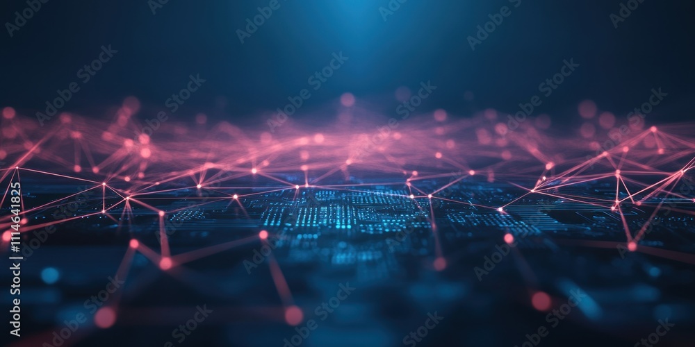 Poster abstract network connections over circuit board