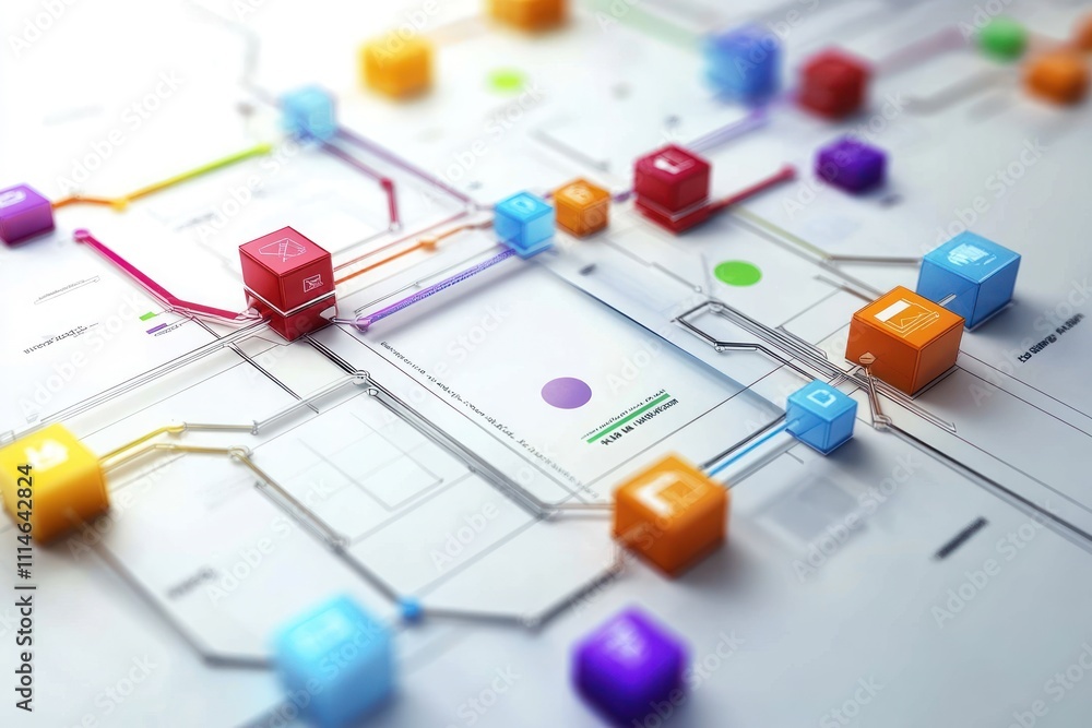 Poster Colorful Cubes Connected On A Circuit Board Showing Data Flow