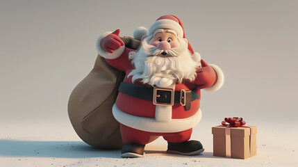 Illustrated Santa with Bag of Gifts. A jolly, cartoon-style Santa with a large sack of presents, suitable for fun and family-oriented cards