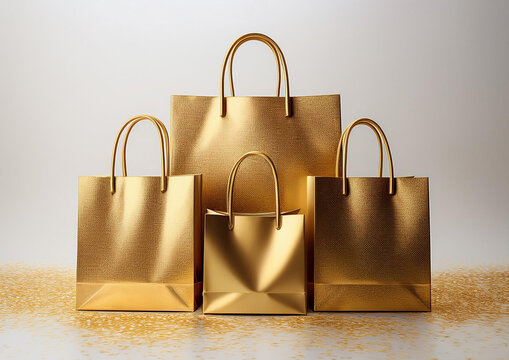 Bolsas doradas color oro para Navidad o Rebajas para publicidad
