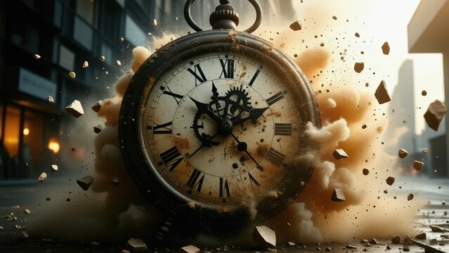 Explosion der Zeit: Symbol f&uuml;r Zeitdruck, Stress und Hektik 