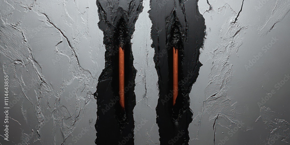 Aufkleber Two vertical objects within a gray textured surface fissure