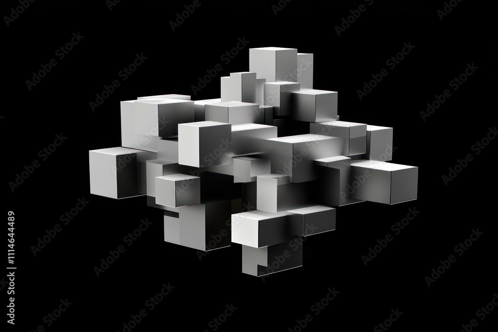 Poster abstract silver cubes form complex three dimensional structure