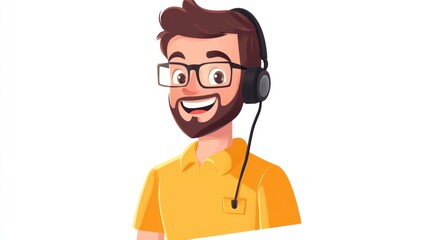 Fototapeta premium Happy Man Wearing Headphones and Glasses Smiling