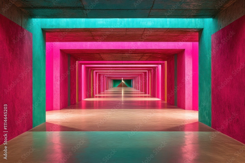 Poster colorful hallway receding into distance showing depth and perspective